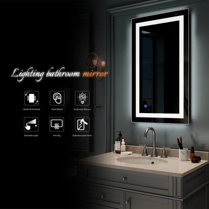 Ktaxon Anti-fog Wall Mounted Lighted Vanity Mirror LED Bathroom Mirror Anti Fog and IP67 Waterproof, Rectangle 40"x24" Silver