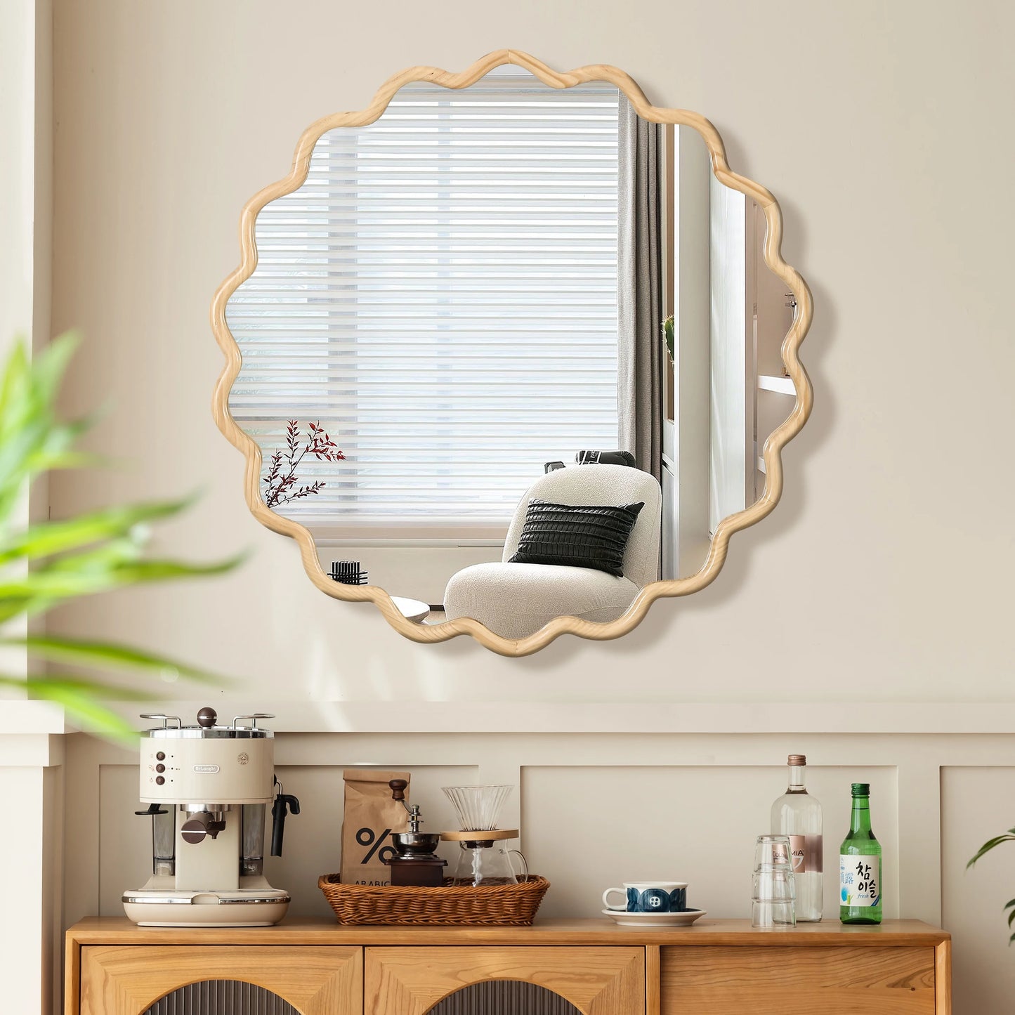 Dasun Solid Wood Wavy Square Mirror-Black 36" x 36" Modern Mirror Wall Decor for Bathroom, Bedroom, Living Room, Dining Room, Cloakroom, Entryway