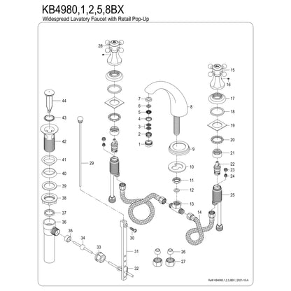 Kingston Brass KB4988BX Metropolitan Widespread Bathroom Faucet with Pop-Up Drain, Brushed Nickel