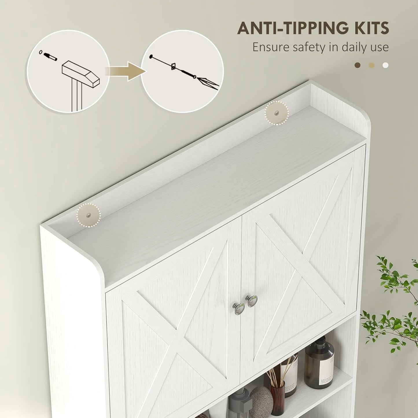 ZIRAV Over The Toilet Storage Cabinet, Farmhouse Above Toilet Bathroom Organizer with Barn Doors, Adjustable Shelf, Toilet Paper Holder, Freestanding Space Saver for Laundry, Distressed White