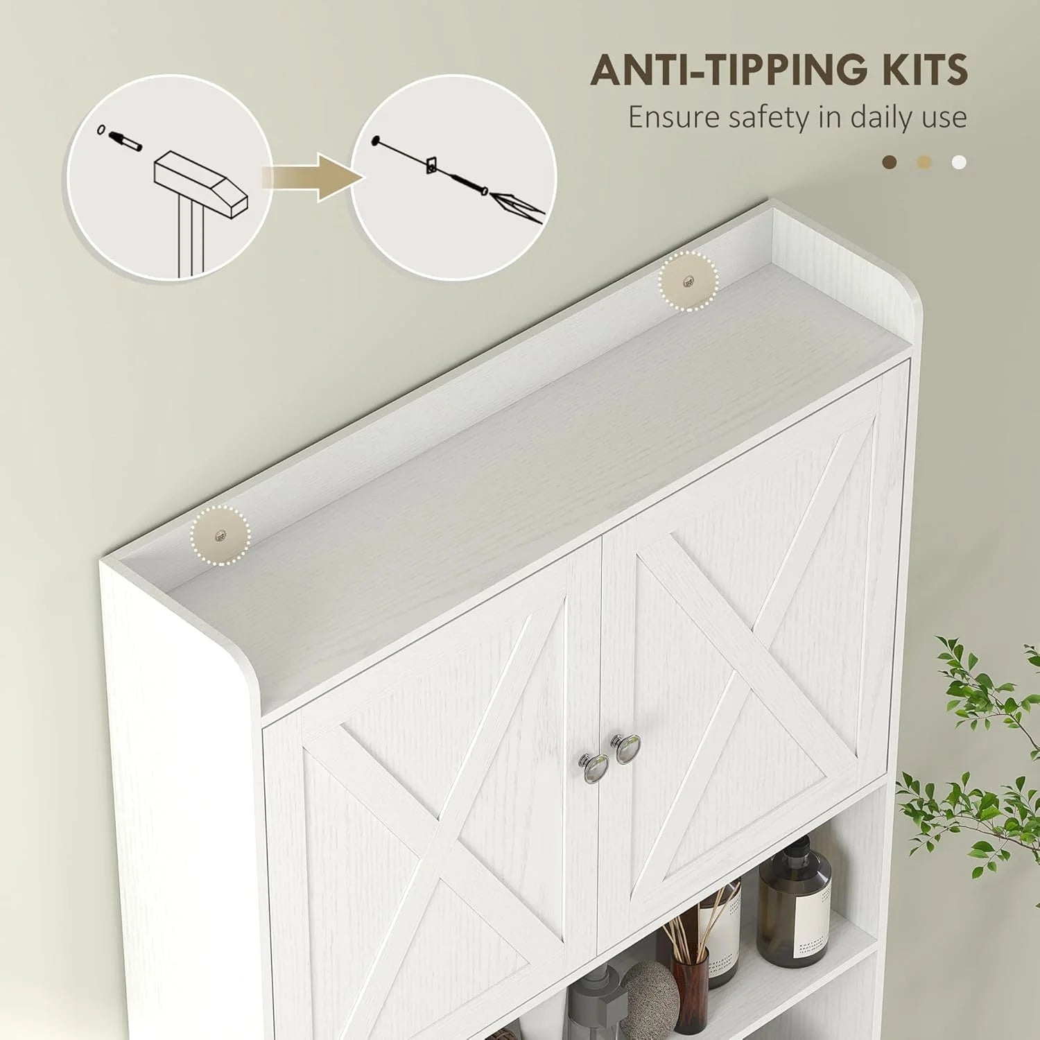 ZIRAV Over The Toilet Storage Cabinet, Farmhouse Above Toilet Bathroom Organizer with Barn Doors, Adjustable Shelf, Toilet Paper Holder, Freestanding Space Saver for Laundry, Distressed White
