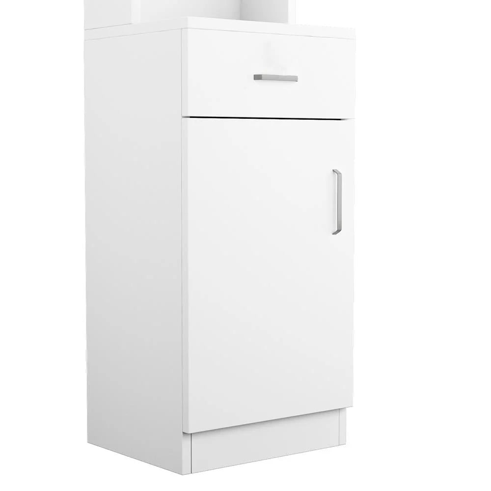 Zimtown Wooden Barber Station Makeup Hair Salon Cabinet, Freestanding Bathroom Tall Cabinet with 5 Storage Shelves & Drawer, White