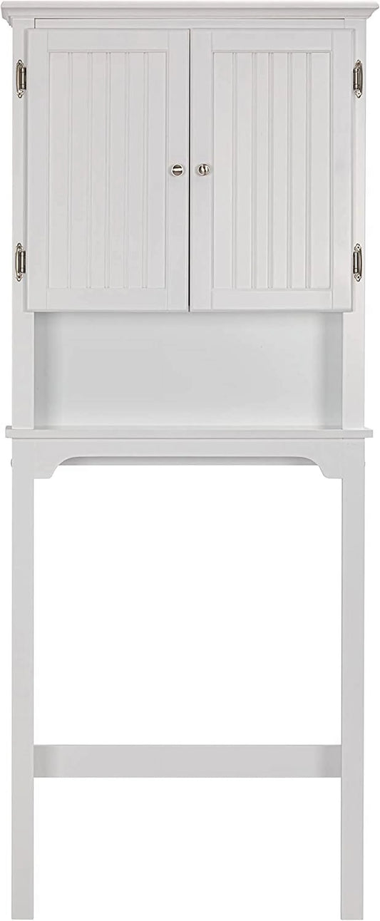 UTEX Bathroom Storage Over The Toilet, Bathroom Cabinet Organizer with Adjustable Shelves and Double Doors, Wood Bathroom Space Saver, White