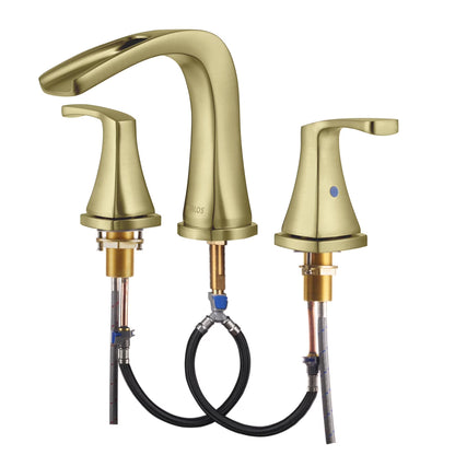 Parlos 2-Handle Widespread Waterfall Roman Bathtub with Hot & Cold Supply Lines, Brushed Gold