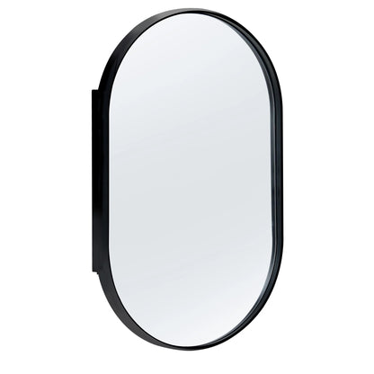 Soges Oval Bathroom Mirror Cabinet Medicine Cabinet Iron Frame with 2 Adjustable Shelves, Recess or Surface Mounted Installation, 34" x 20", Black