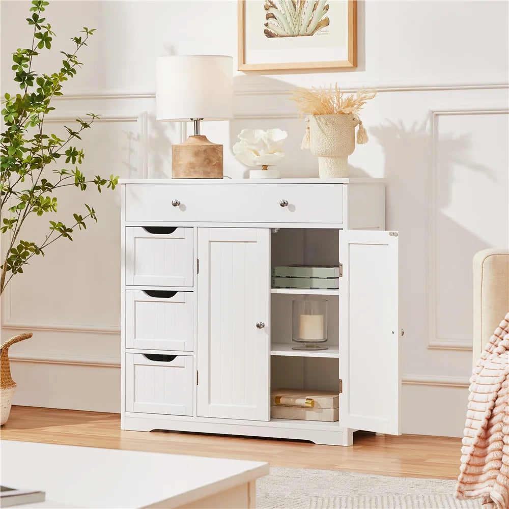 Yaheetech Free-Standing Floor Cabinet with Drawers and Doors for Bathroom,White