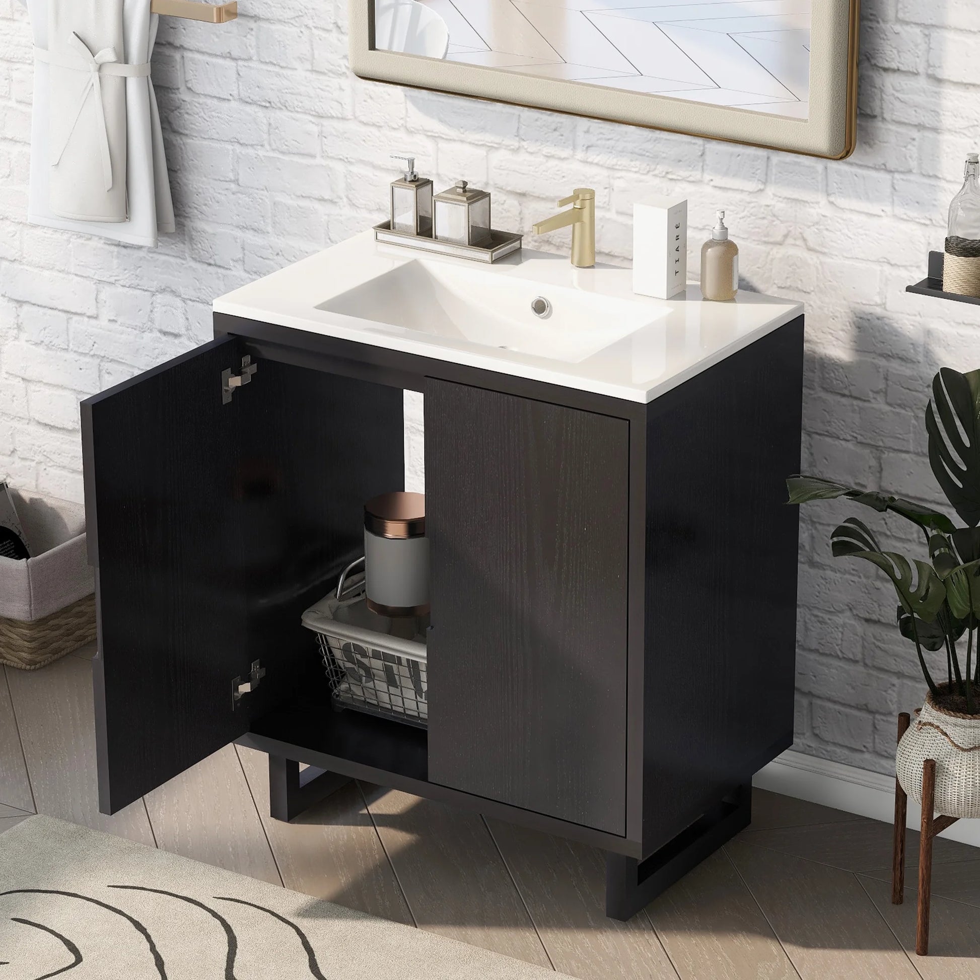 Harper & Bright Designs 30" Bathroom Vanity Set with Sink Combo Cabinet, Bathroom Vanity Storage Cabinet, Solid Wood Frame