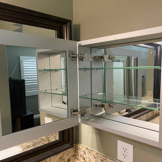 Taimei 12" Wx 24" Hx4�?D Aluminum Medicine Cabinet with Frameless Beveled Mirror, Color Satin, Bathroom Mirror Cabinet with Adjustable 2 Glass Shelves, Storage Cabinet by FOCA US