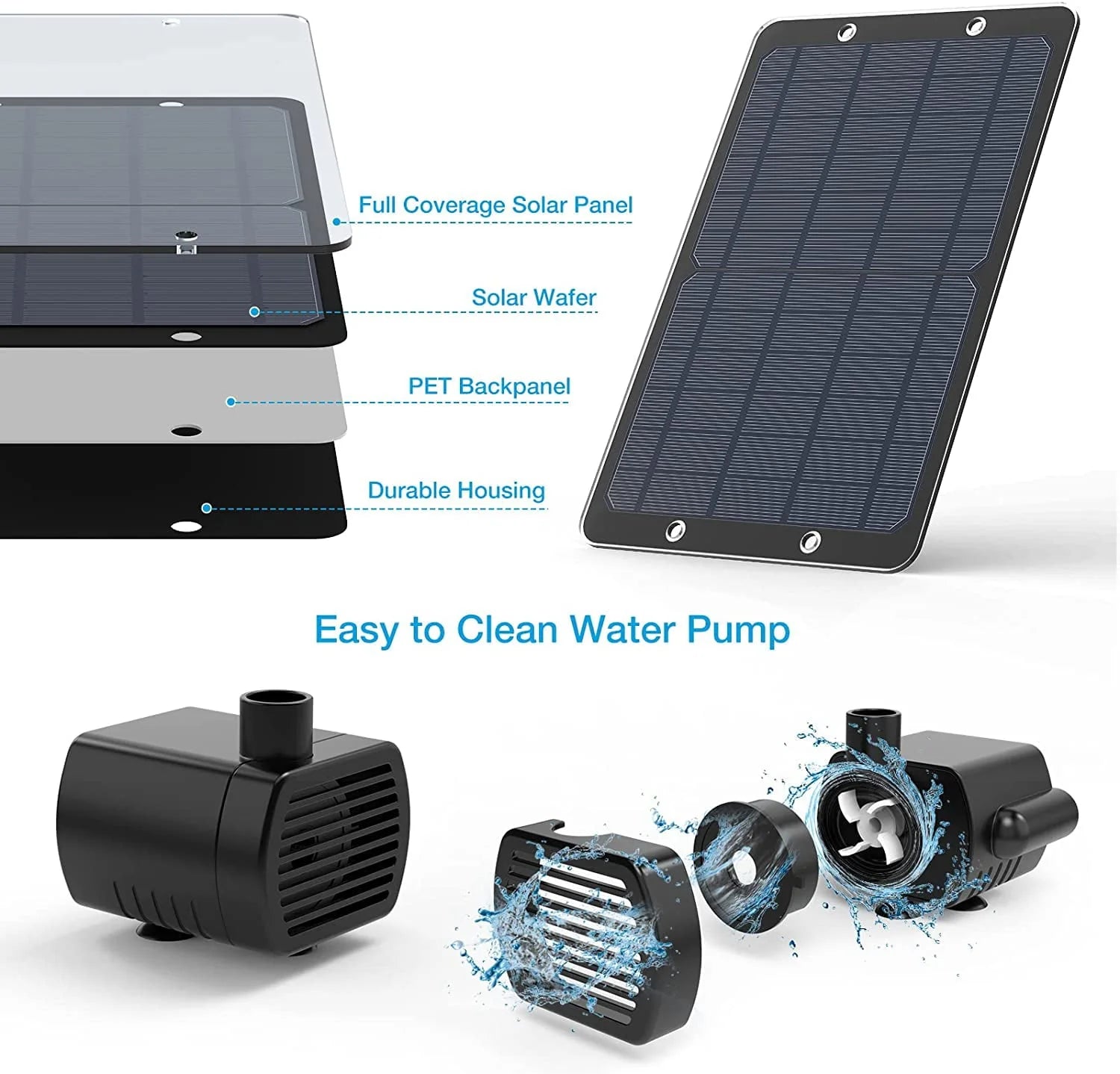 AISITIN 9W Solar Water Pump Kit, 10W Solar Powered Water Fountain Pump with 6 Nozzles, DIY Fountain Kit for Bird Bath, Ponds, Garden
