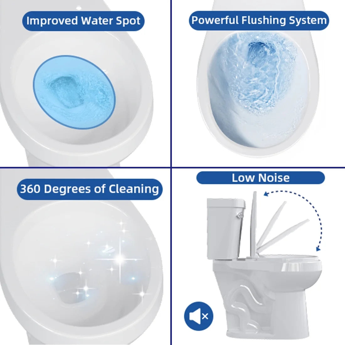 19" Toilet, Elongated Toilets for Bathrooms, Two-Piece Toilet with Soft Close Seat, 1.28 Siphonic Flush Toilet with Universal Height ADA Cotton White