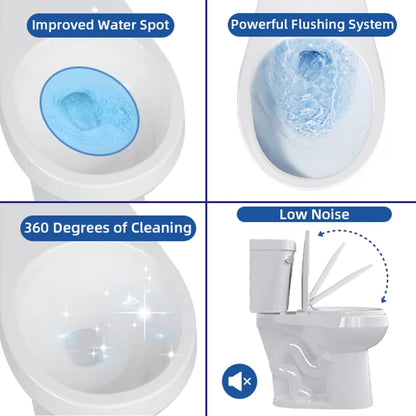 19" Toilet, Elongated Toilets for Bathrooms, Two-Piece Toilet with Soft Close Seat, 1.28 Siphonic Flush Toilet with Universal Height ADA Cotton White