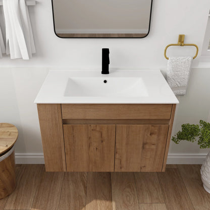 30" Bathroom Vanity with Sink Set, Wall Mounted Floating Bathroom Vanities with Adjustable Shelf and Storage Drawers Vanity and Sink Combo, Bathroom Storage Combo Cabinet for Small Space, White