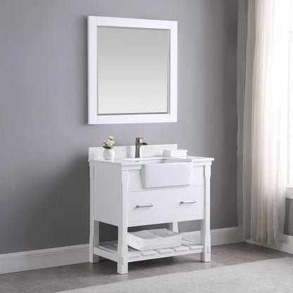 Georgia 36" Single Bathroom Vanity Set in White and Aosta White Composite Stone Top with White Farmhouse Basin without Mirror