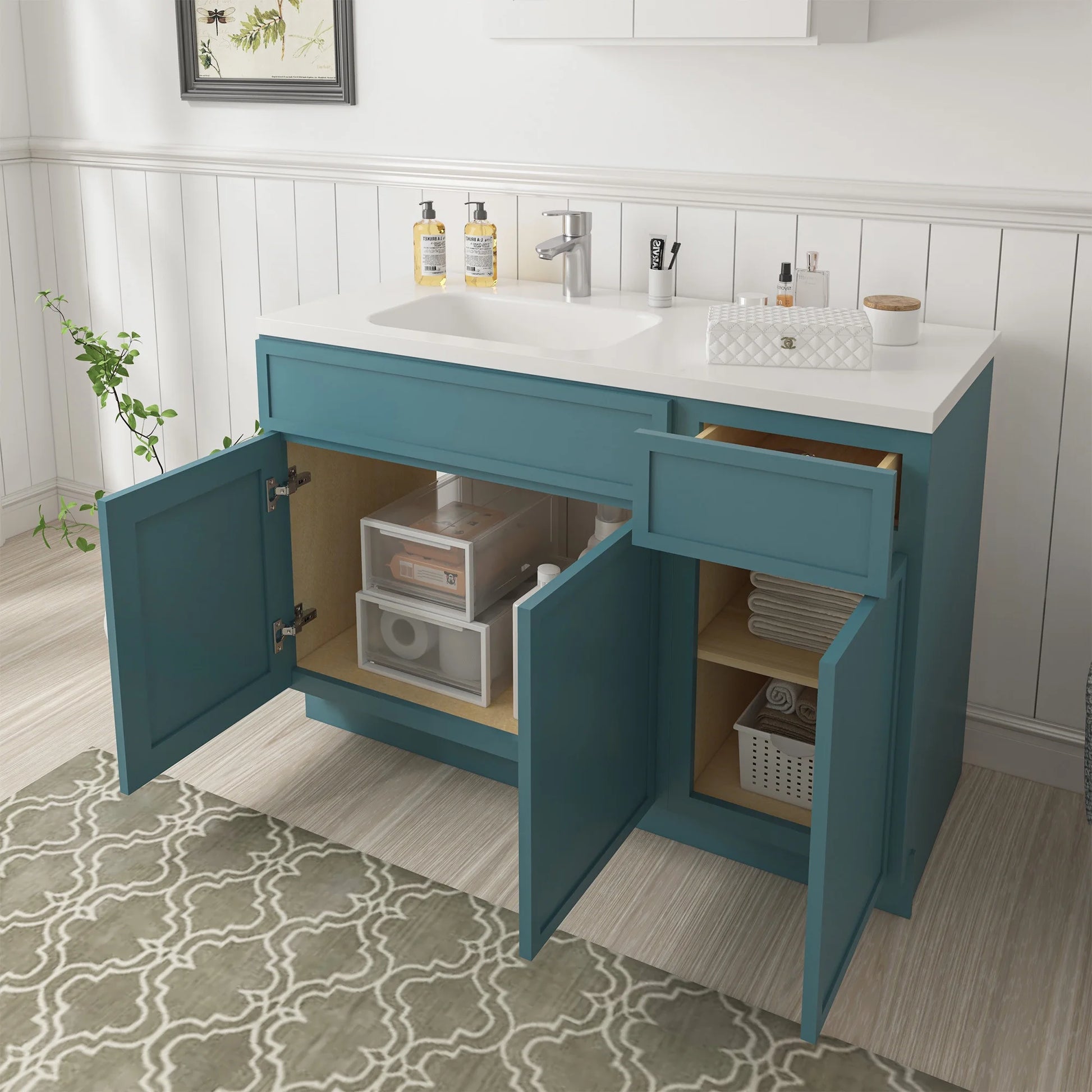51" Freestanding Bathroom Vanity Cabinet without Top in Sea Green