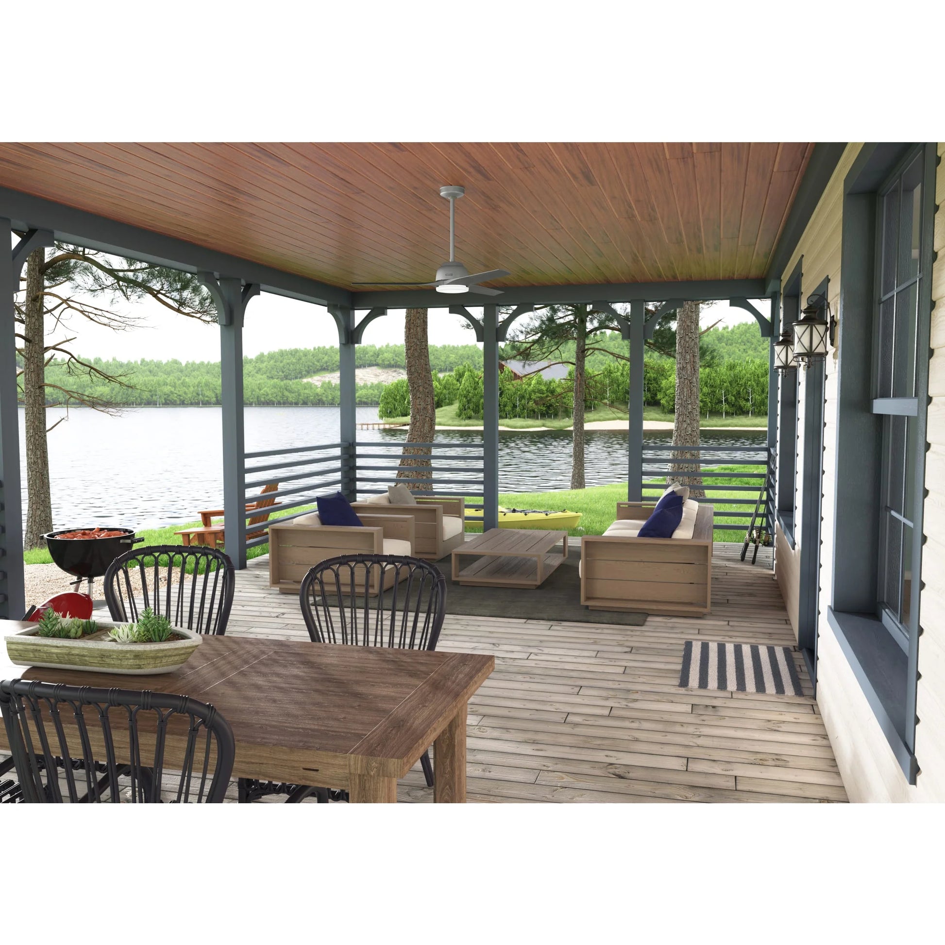 Hunter - Gallegos Indoor/Outdoor Ceiling Fan With Light, Wall Control, 52-inch, Matte Silver, Modern-style, 3-speed WhisperWind Motor, 51586, for Porches, Bathrooms