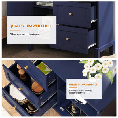 CBJCBJ 31.7"Storage Cabinet, Classical 3 Drawers & 1 Door Design with Gold-Tone Handles, Multi-Use Organizer for Living Room, Kitchen, Bathroom��BLUE)