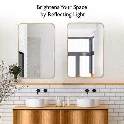 Isla Rectangle Wall Accent Mirror, 30" H x 20" L, Modern Metal Framed, Living Room, Bedroom, Bathroom Vanity Mirror, Gold �?Design House, 596510-GLD