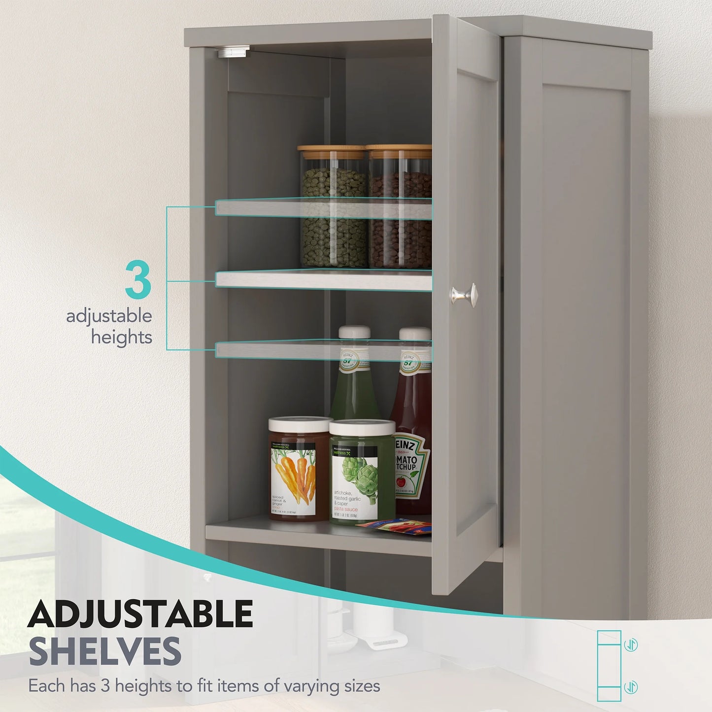 Walsunny Bathroom Storage Cabinet 64" Tall Wooden Kitchen Cupboard Pantry Cabinet with Doors Shelves Drawer Black