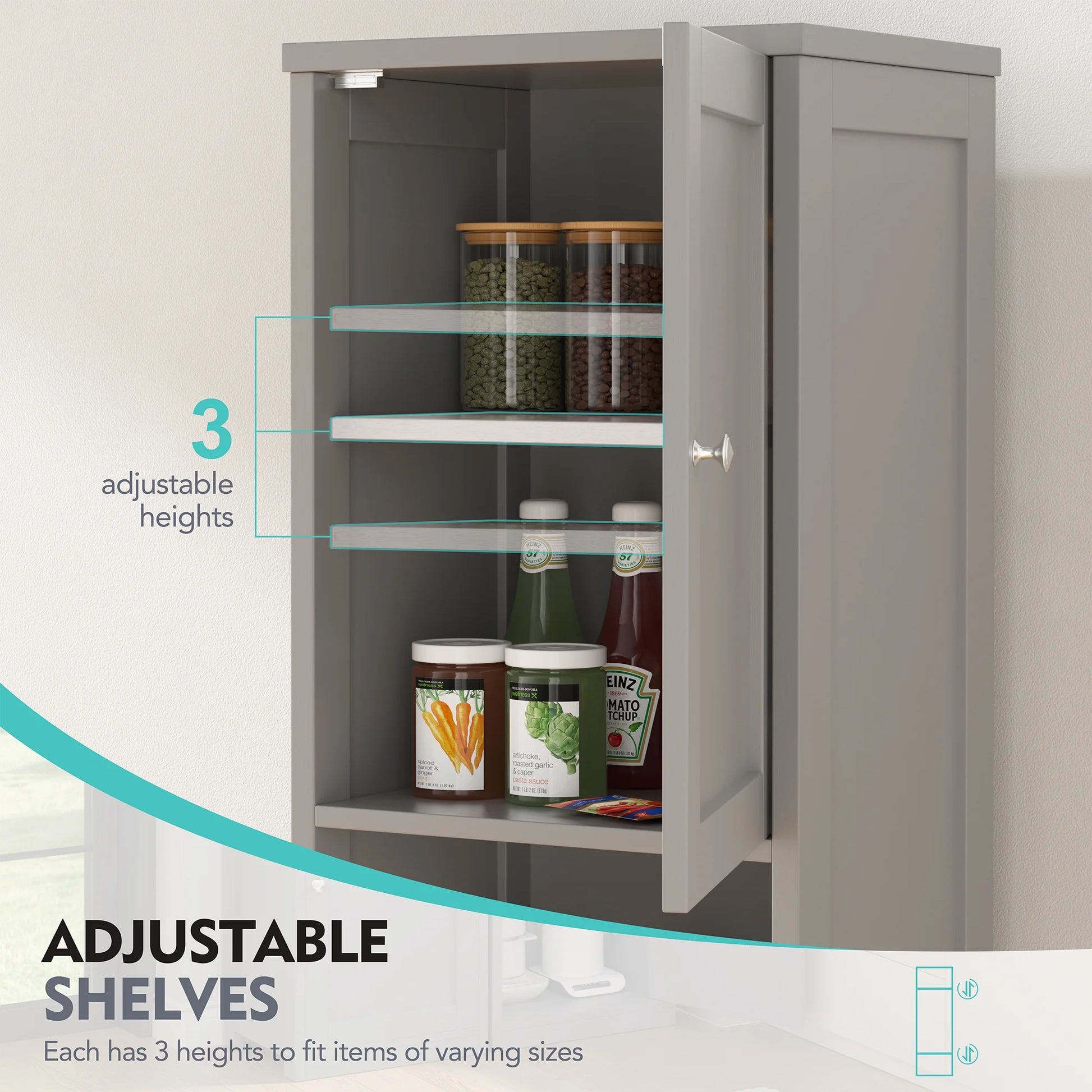 Walsunny Bathroom Storage Cabinet 64" Tall Wooden Kitchen Cupboard Pantry Cabinet with Doors Shelves Drawer Black