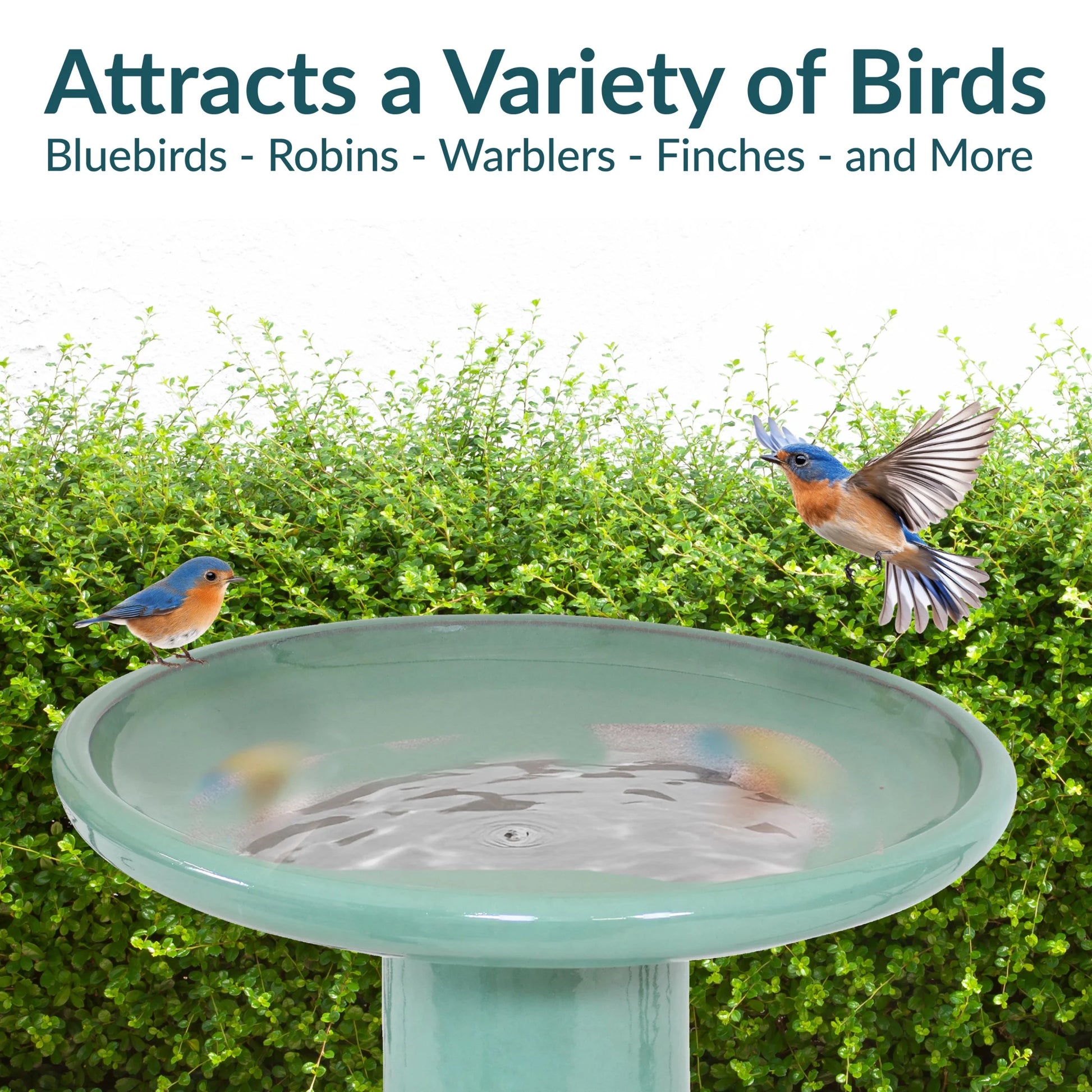 Sunnydaze Classic Freestanding Ceramic Outdoor Bird Bath, UV-Resistant Seafoam Finish