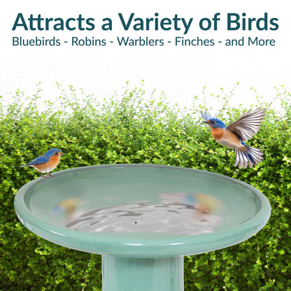 Sunnydaze Classic Freestanding Ceramic Outdoor Bird Bath, UV-Resistant Seafoam Finish