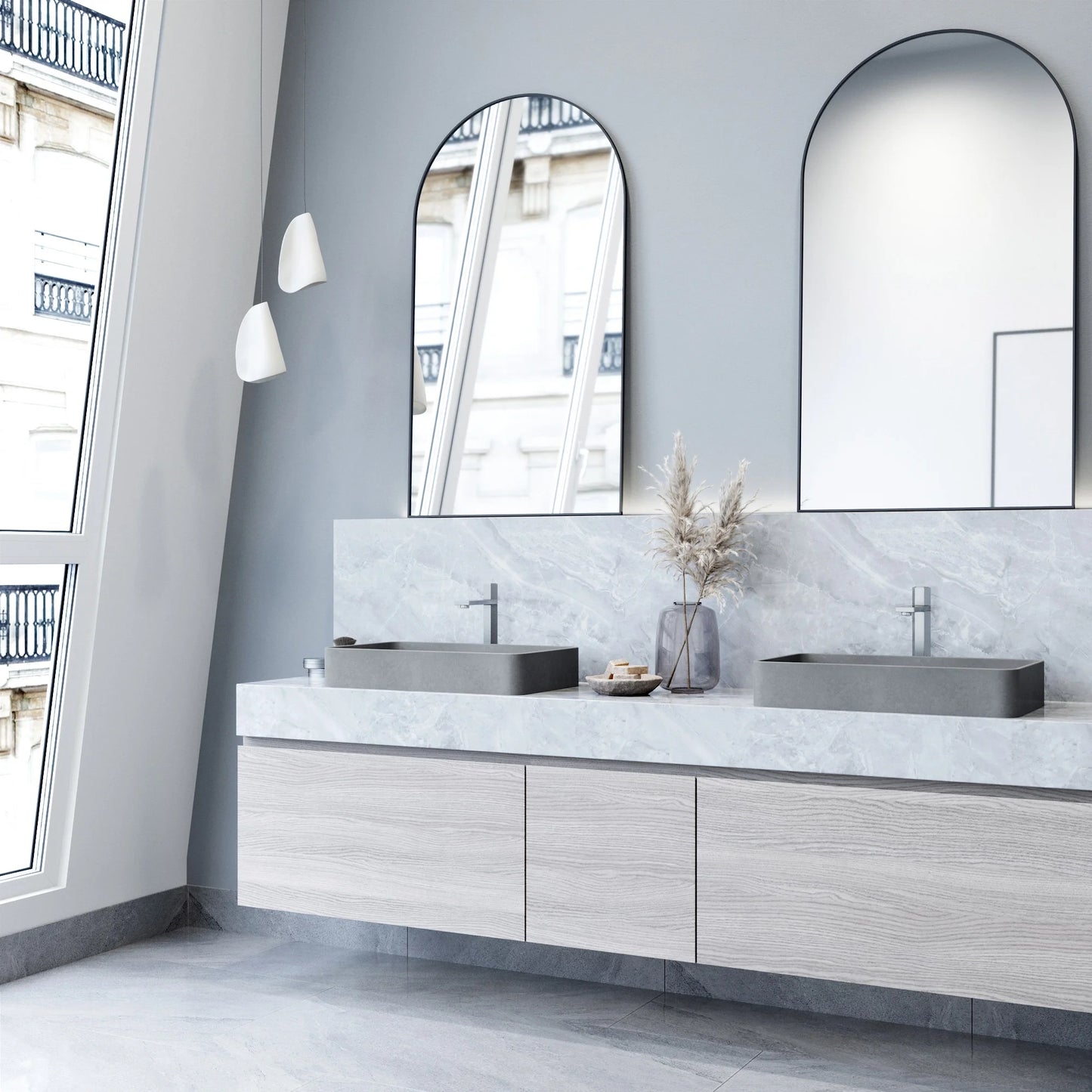 VIGO Basilica Gothic Gray Concreto Stone 23 in. L x 14 in. W x 4 in. H Rectangular Vessel Bathroom Sink