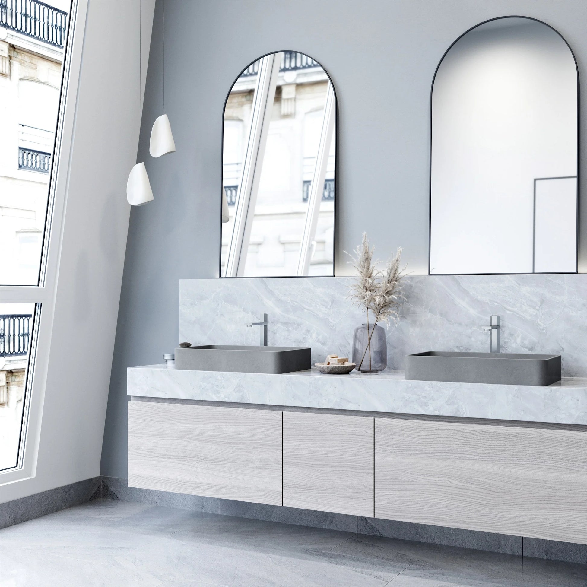 VIGO Basilica Gothic Gray Concreto Stone 23 in. L x 14 in. W x 4 in. H Rectangular Vessel Bathroom Sink