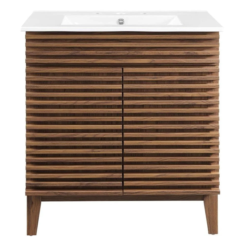 Modway Render 30" Bathroom Vanity Cabinet in Walnut White