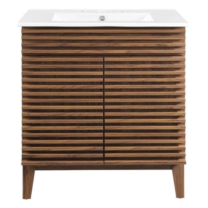 Modway Render 30" Bathroom Vanity Cabinet in Walnut White
