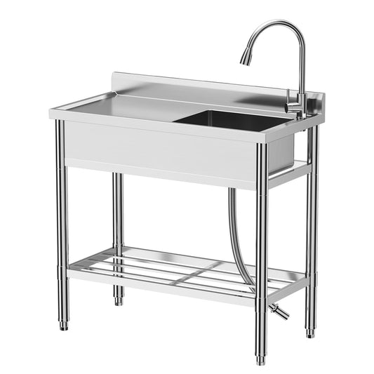Garvee Utility Sink,39"x20"x37" Freestanding Single Bowl Kitchen Sink with Faucet & Drainboard,Stainless Steel Sink with Storage Shelves for Laundry Room Bathroom Farmhouse