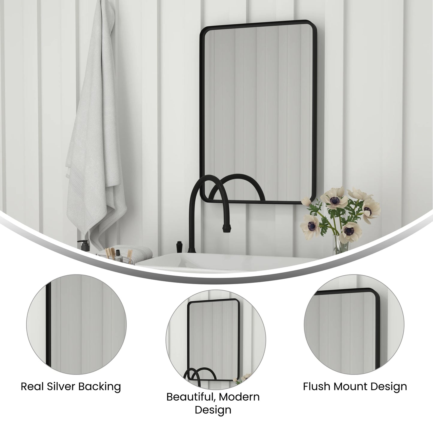Emma + Oliver 20" x 30" Rectangular Wall Mirror with Black Frame, Silver Backing for Clarity and Shatterproof Glass for Entryways, Bathrooms & More