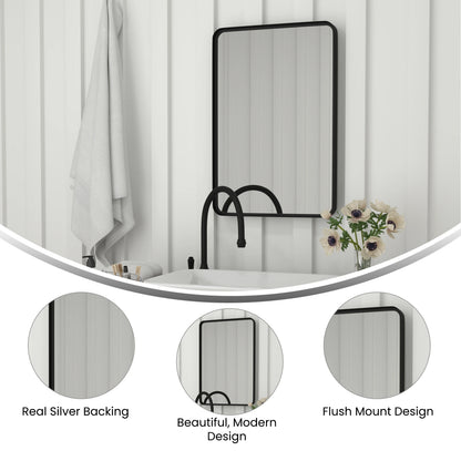 Emma + Oliver 20" x 30" Rectangular Wall Mirror with Black Frame, Silver Backing for Clarity and Shatterproof Glass for Entryways, Bathrooms & More