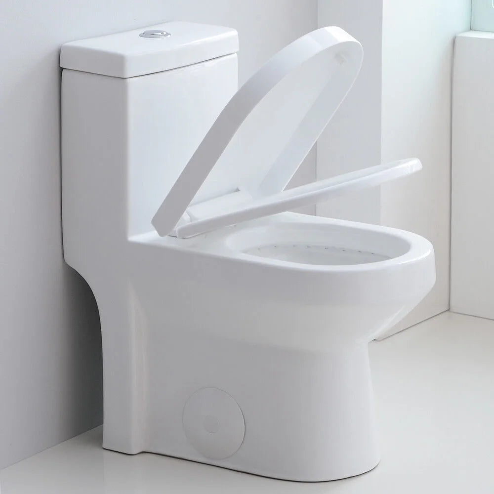HOROW Small Toilet One Piece Short Compact Bathroom Tiny Mini Commode Water Closet Dual Flush Concealed Trapway