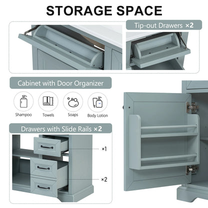Christopher Knight Home 36" Bathroom Vanity with Sink, Tip-out Drawers, Soft-Close Doors, Grey