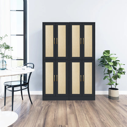 BOCVKENN Storage Cabinet - Kitchen Pantry Cabinet, Tall Pantry Storage Cabinet Freestanding with 4 Rattan Doors and Adjustable Shelves, Cupboard Cabinet for Dining Living Room, Laundry, Bathroom