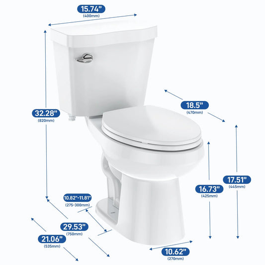 Elongated Toilets, 1.28 GPF Universal Height Siphonic Flush Toilet, Universal Height ADA Cotton, Water Efficient Bathroom Toilet(Toilet Seat Included) - Ceramic White