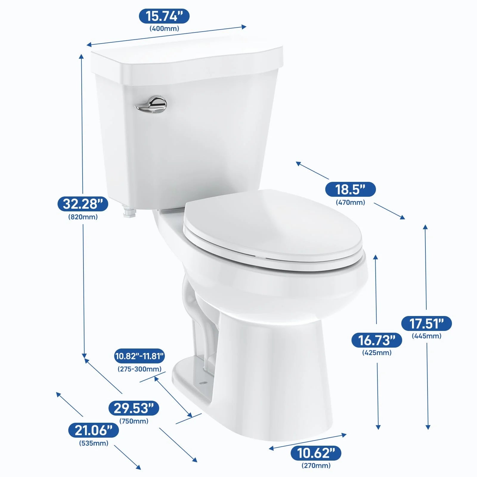 Huloretions Two-Piece Toilets for Bathrooms, Elongated Toilets with Soft Close Seat, Power Flush 1.28 GPF Toilet with Universal ADA Height