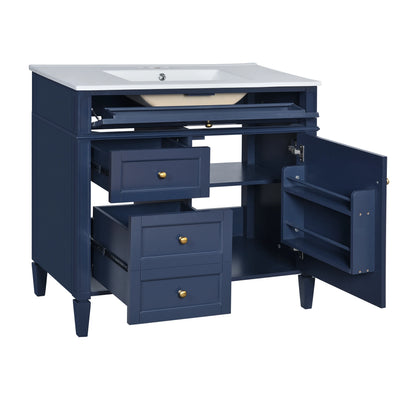 EUROCO 36'' Bathroom Vanity with Sink, Modern Bathroom Storage Cabinet with 2 Drawers and a Tip-out Drawer, Freestanding Bathroom Dresser, Blue