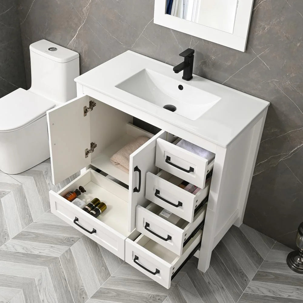 Eclife 36" White Bathroom Vanity Set with Ceramic Sink Top and Water Saving Faucet Drain