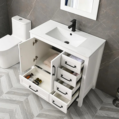 Eclife 36" White Bathroom Vanity Set with Ceramic Sink Top and Water Saving Faucet Drain