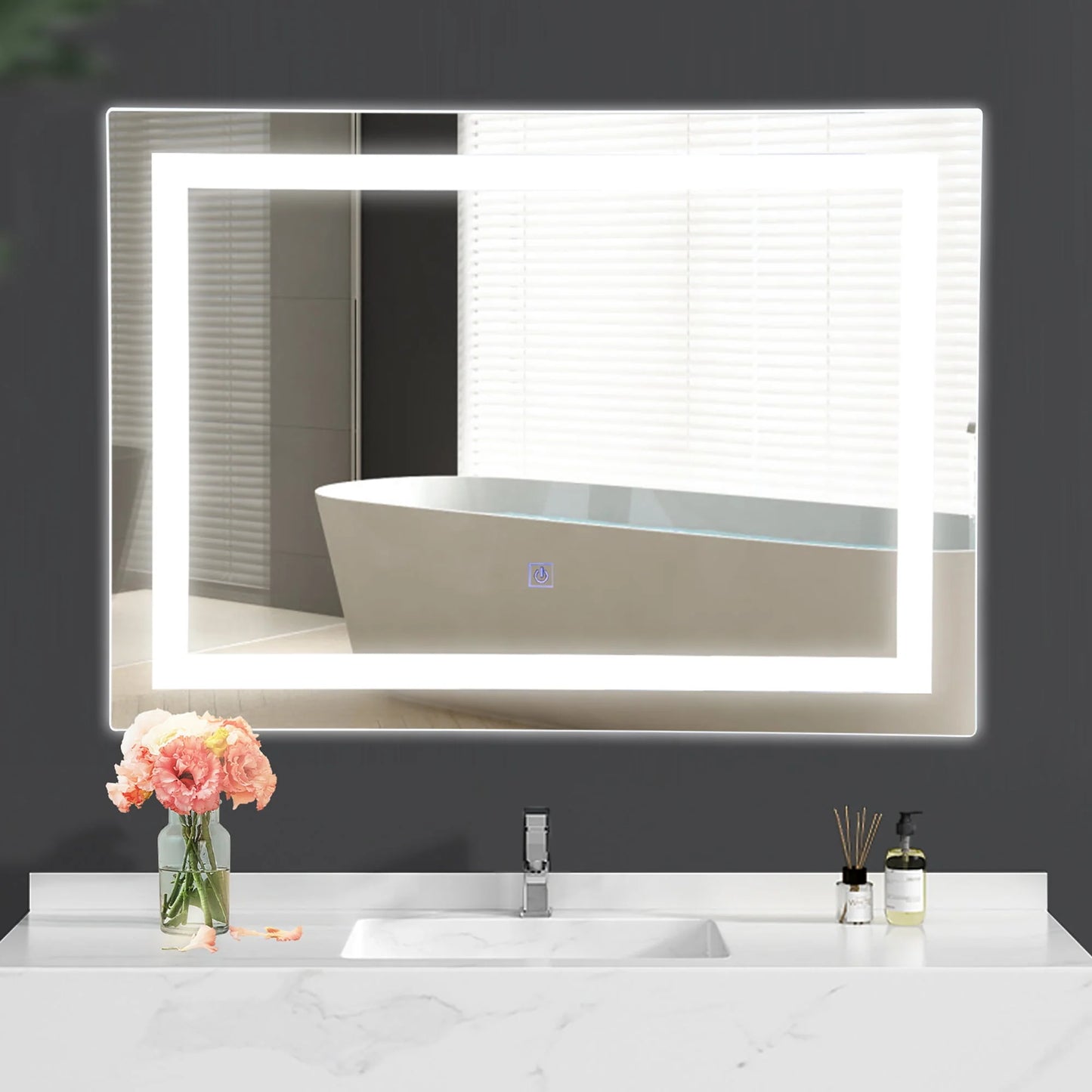 Costway Bathroom LED Mirror Wall-mounted 3-Color Dimmable Touch Button Rectangle