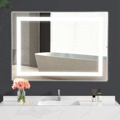 Costway Bathroom LED Mirror Wall-mounted 3-Color Dimmable Touch Button Rectangle