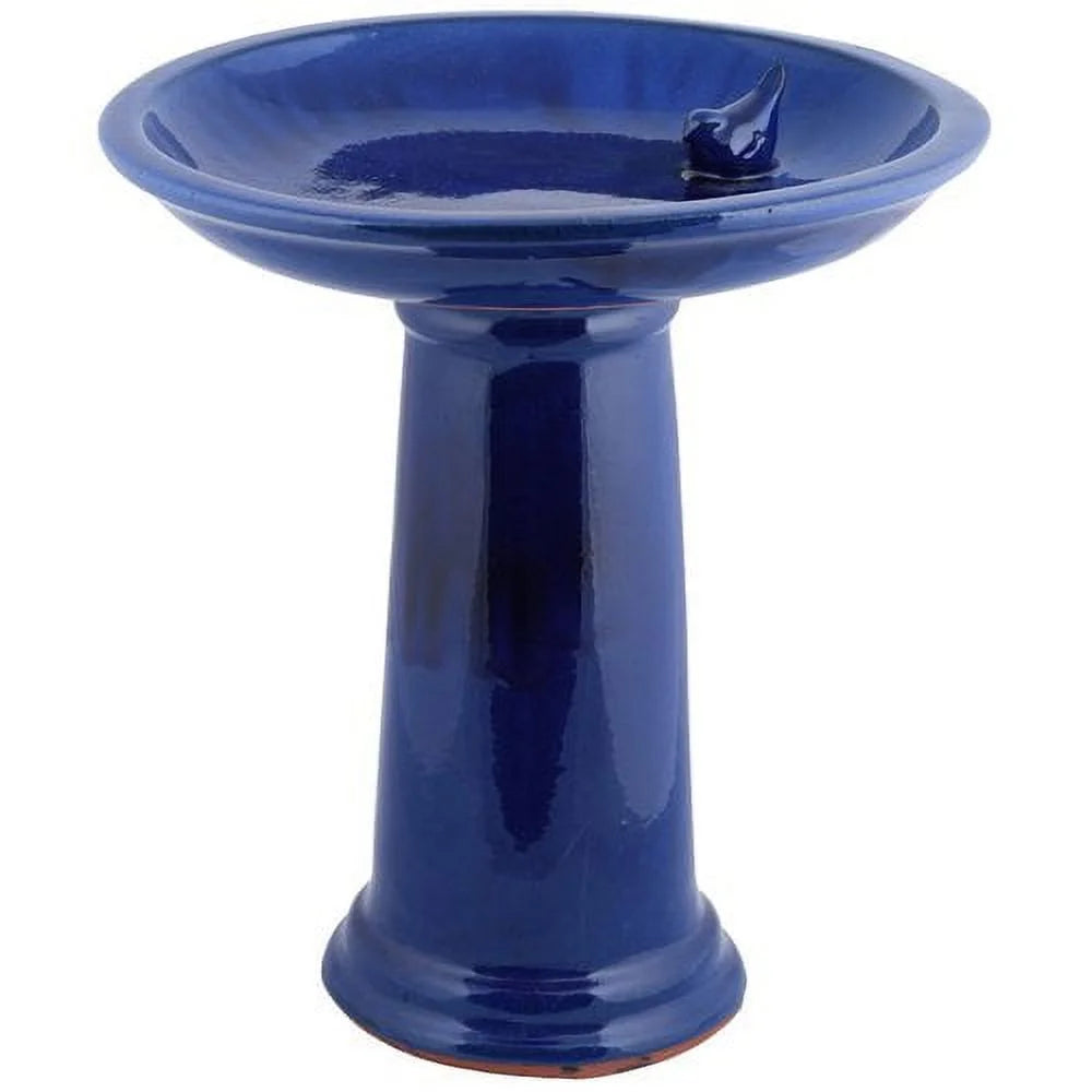 Esschert Design USA FB423 Ceramic Bird Bath on Pedestal with Bird, White