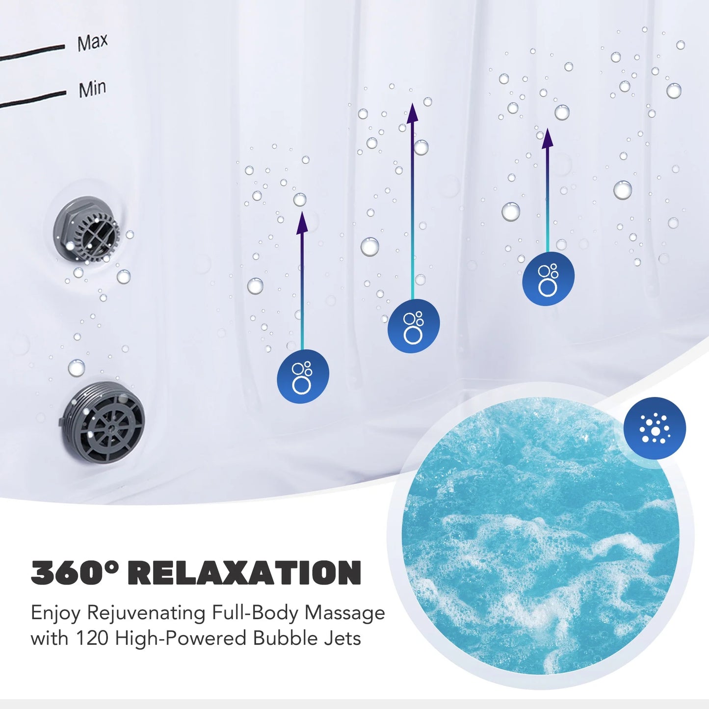 PVC 4-Person Inflatable Bathtub w 120 Jets & Hot Tub Cover for Backyard & More Blue