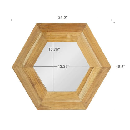 Tcbosik Decorative 18.5" Hexagon Hanging Wall Mirror with Natural Wood Frame and Attached Hanging Bracket, Rustic Farmhouse Decor for the Living Room, Bathroom, Bedroom, and Entryway