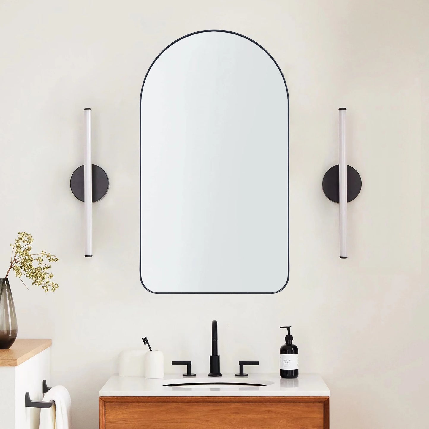 TEHOME Black Arched Recessed Bathroom Medicine Cabinet with Mirror Arch Vanity Mirros 16x28.3"