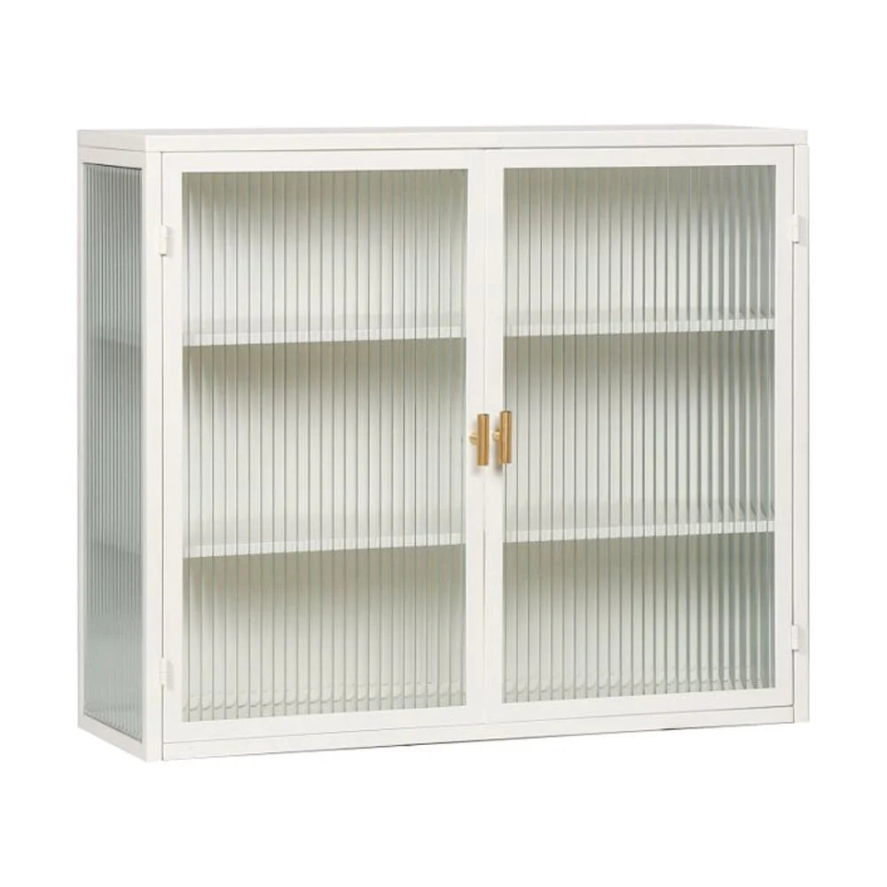 Hassch Wall Mounted Kitchen Pantry Sideboard with 2 Glass Doors, Metal Storage Cabinet Dining Cupboard for Bathroom Kitchen Living Room Dining Room, 27.56"L x 9.06"W x 23.62"H, White