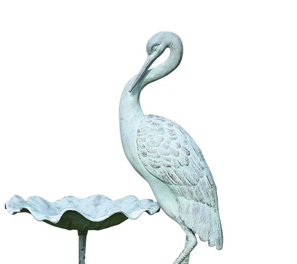 SPI Verdigris Finish Aluminum Crane Birdbath
