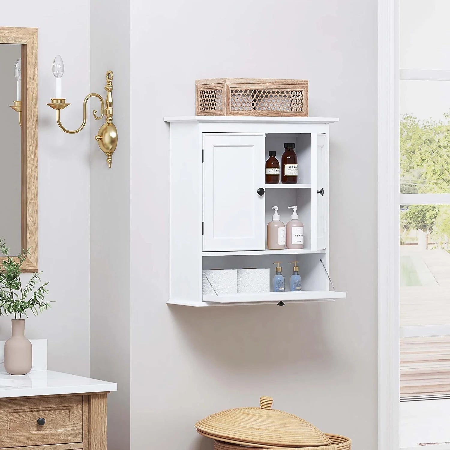 Spirich Bathroom Cabinet Wall Mounted, Small Bathroom Wall Cabinet Over Toilet, Medicine Cabinet Organizer with Doors and Adjustable Shelf, White