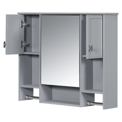 IVV Wall Mounted Bathroom Cabinet with Mirror, Modern Over The Toilet Storage Cabinet, White Medicine Cabinet Organizer with 3 Doors, 2 Towel Bars, Open Storage & Adjustable Shelves